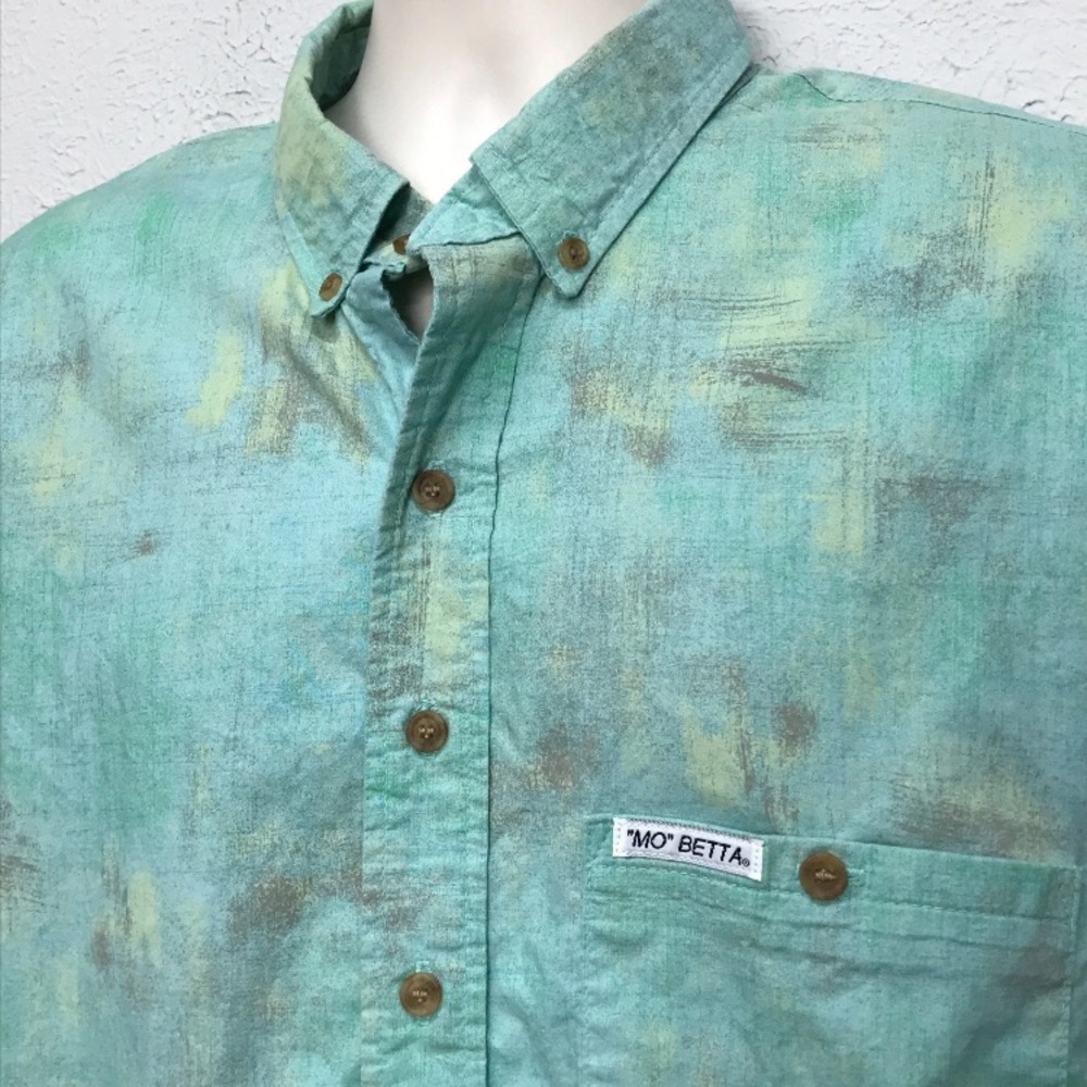 Vintage Mo Betta Sevens Collection Western Shirt Mens XL Aqua Blue Abstract Cott